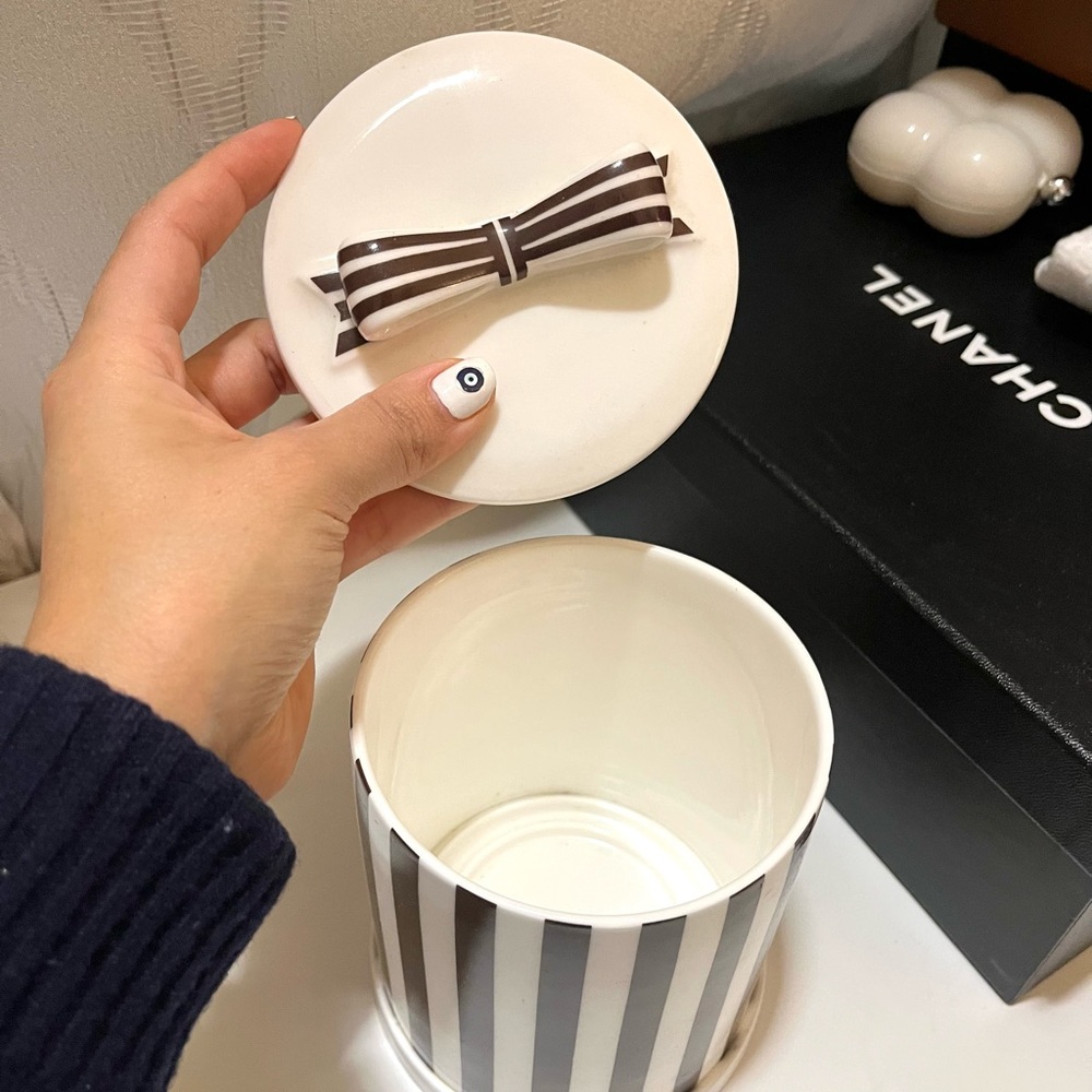 Henri Bendel Striped Ceramic Container with Bow Lid